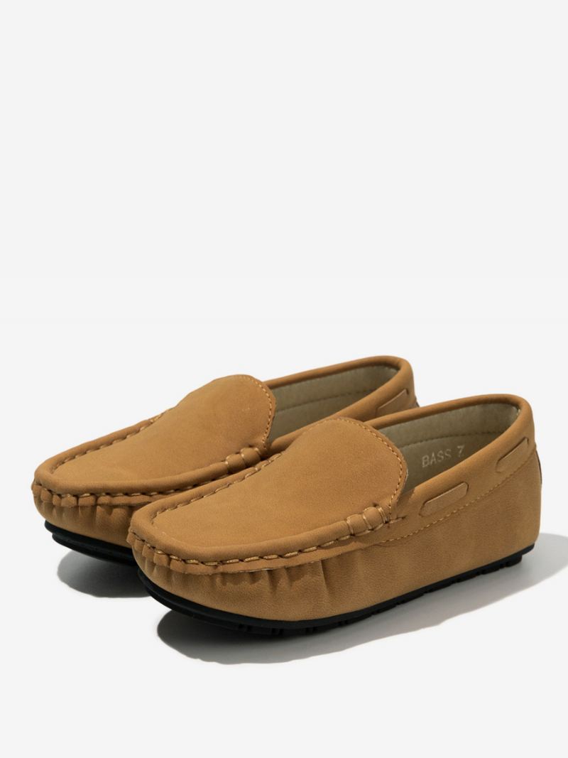 Feestschoenen Jongens Grijze Kinderloafers Met Ronde Neus - Kaki