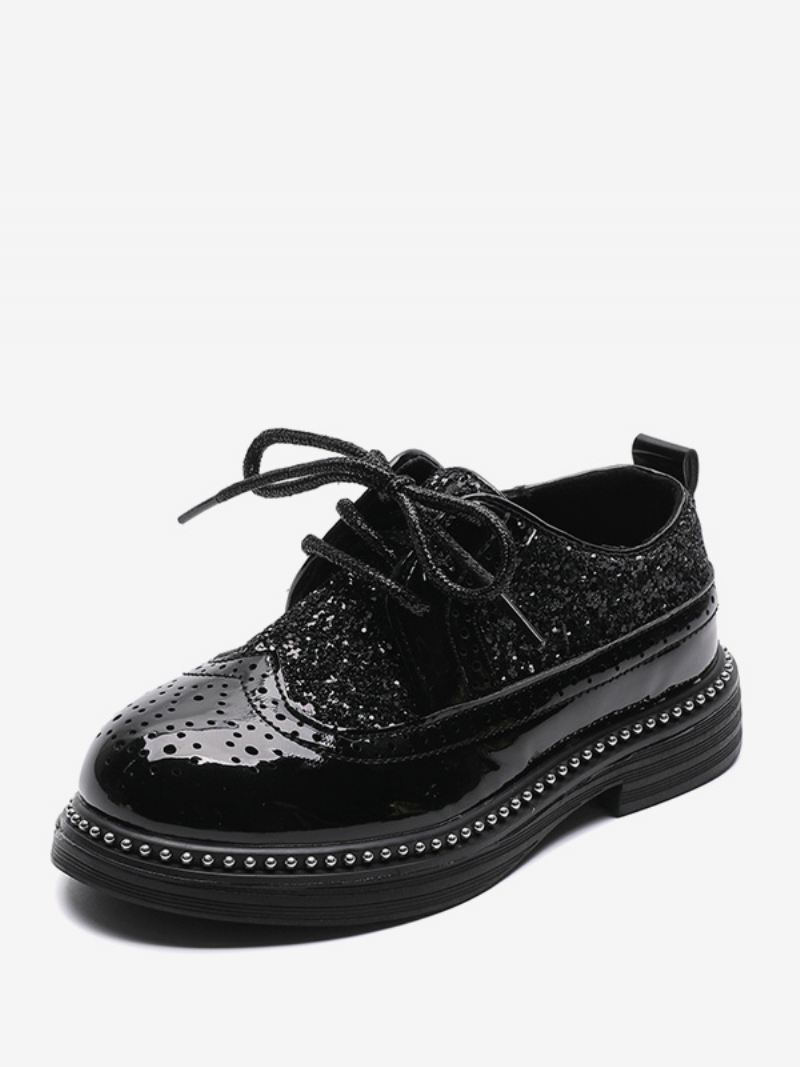 Geklede Schoenen Jongens Brogue Zwarte Glitter Formele Feestschoenen Met Ronde Neus Veters