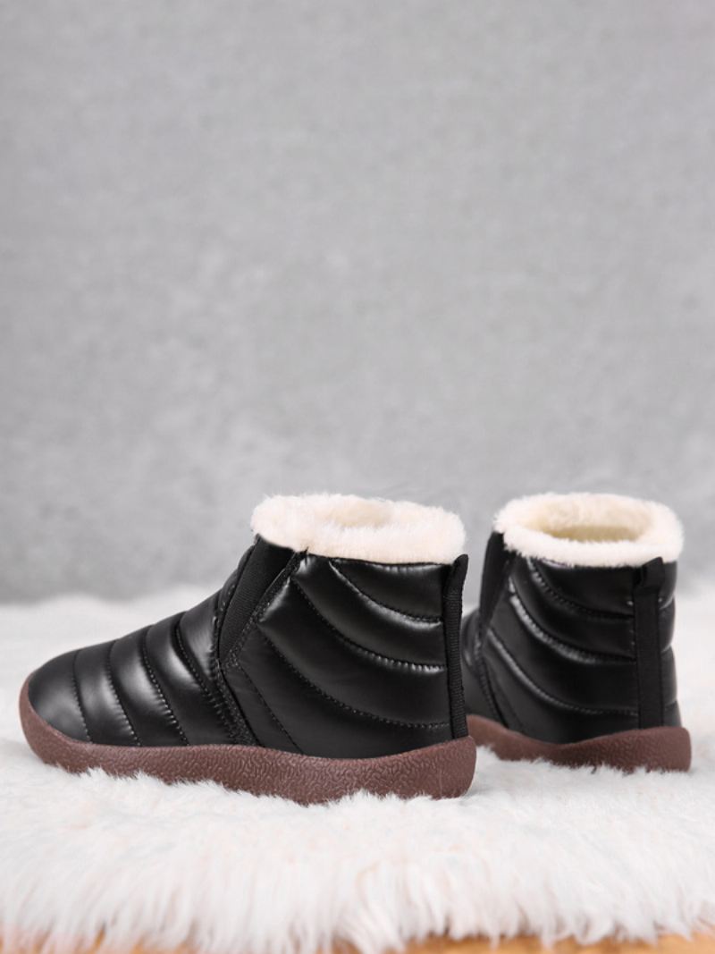 Unisex Kindersneeuwlaarzen Ronde Neus Korte Pluche Voering Winterlaarzen - Zwart