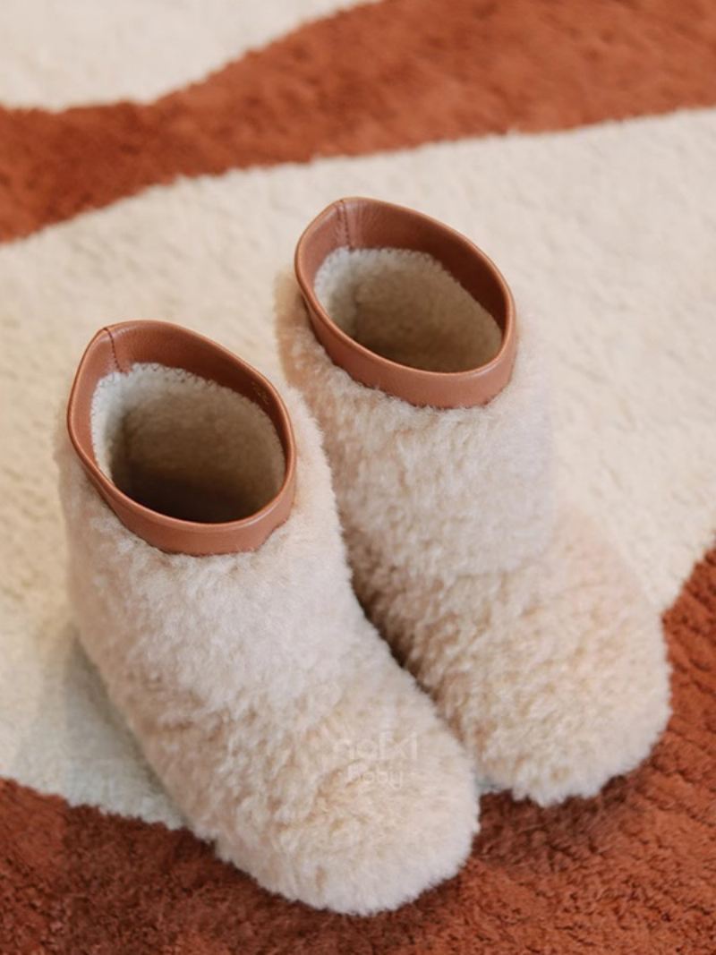 Winterschoenen Kinderen Trendy Sneeuwlaarzen Breiwol Imitatiebont - Beige