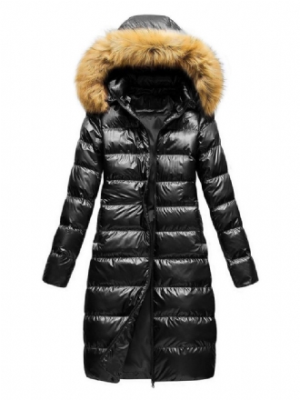 Damesjas Zwart Pufferjas Namaakbont Winterbovenkleding Met Capuchon