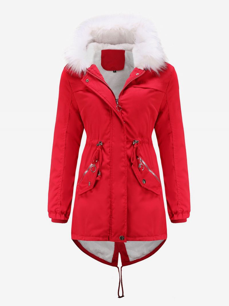 Katoenen Jassen Roze Winterbovenkleding Met Capuchon Dames - Rood