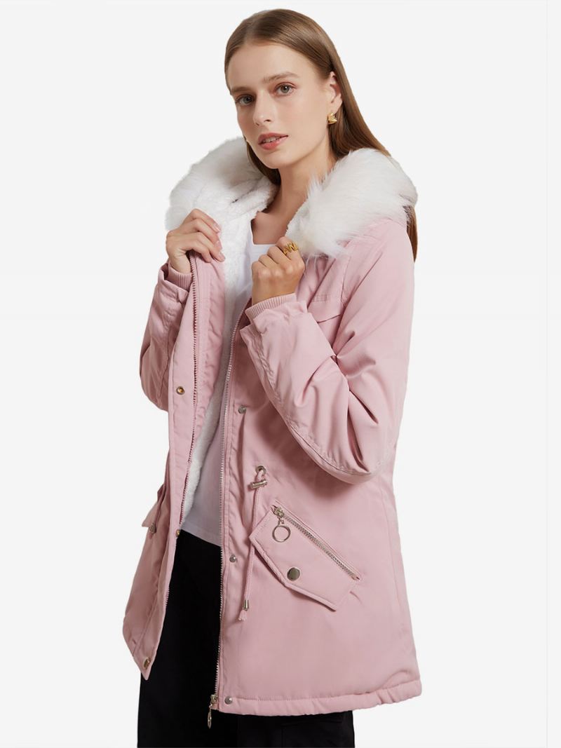 Katoenen Jassen Roze Winterbovenkleding Met Capuchon Dames - Roze