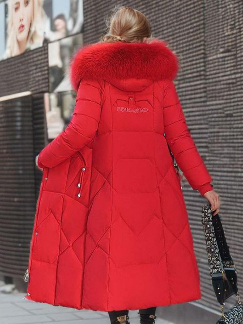 Lange Damesjas Met Capuchon Ritssluiting Capuchon. Kwalitatieve Casual Winterbovenkleding - Rood