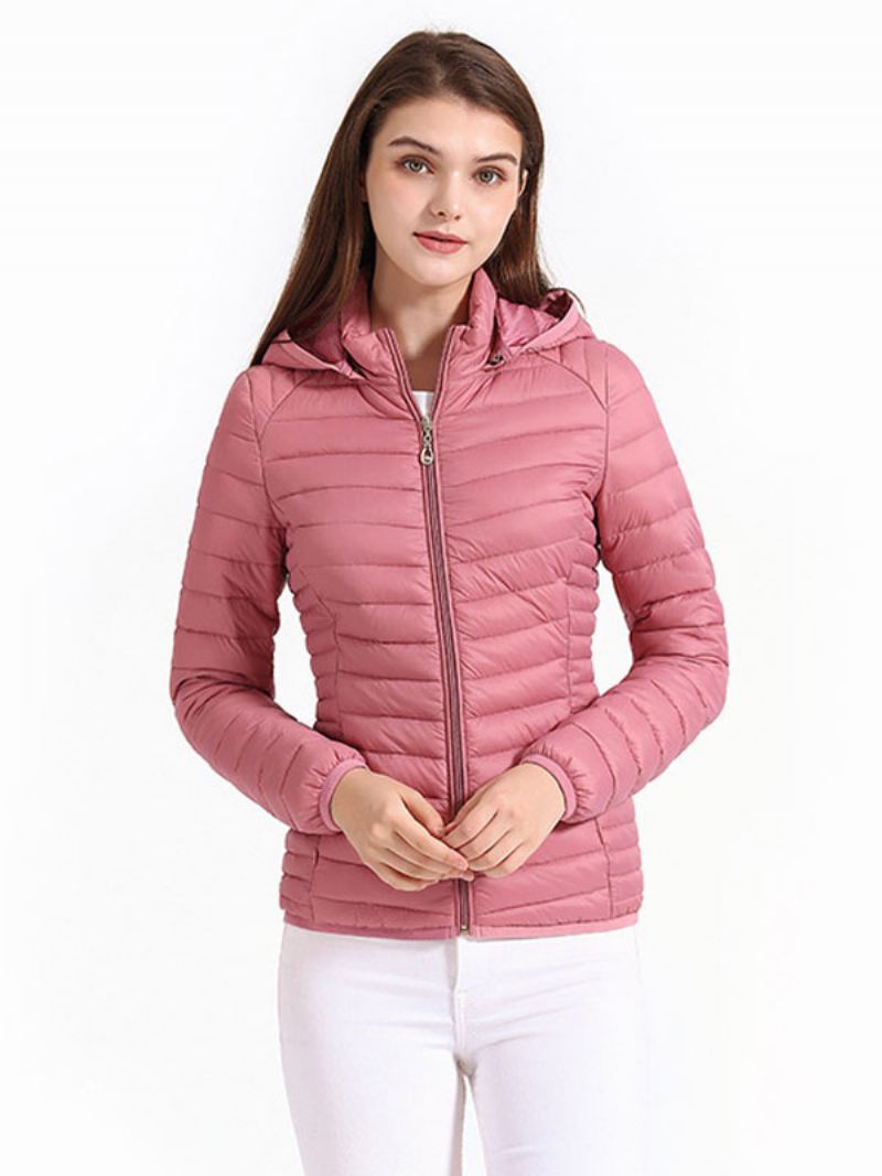 Pufferjassen Roze Katoenen Winterwarme Bovenkleding Met Capuchon Dames