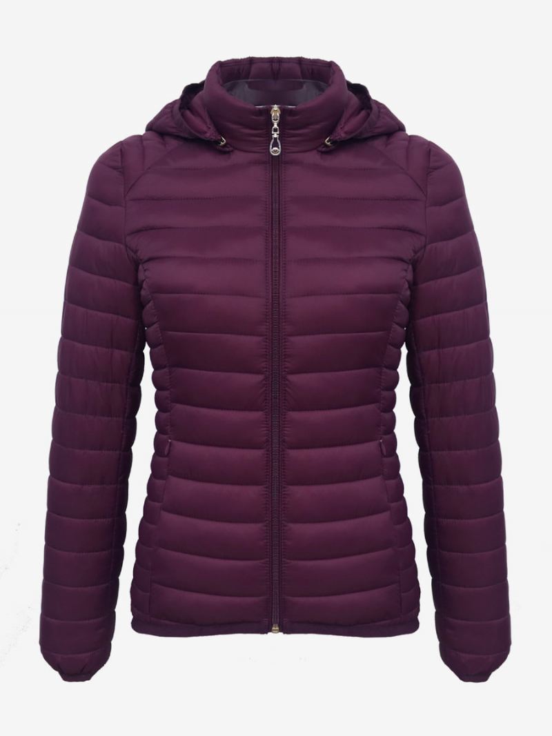 Pufferjassen Roze Katoenen Winterwarme Bovenkleding Met Capuchon Dames - Bordeauxrood