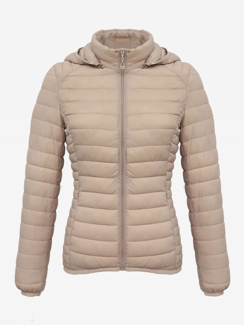 Pufferjassen Roze Katoenen Winterwarme Bovenkleding Met Capuchon Dames - Beige