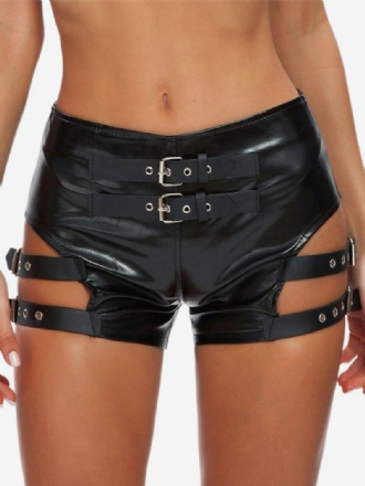 Dames Clubwear Metalen Details Sexy Zwarte Pu-leren Broek