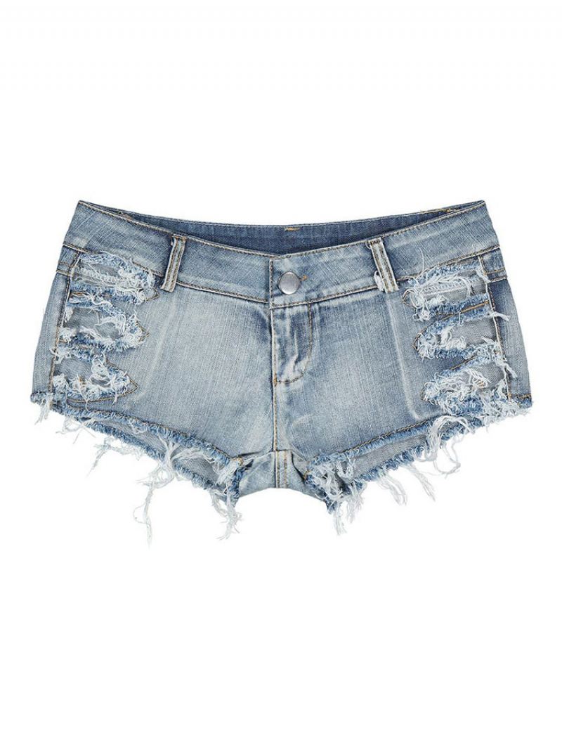 Dames Denim Shorts Met Ritssluiting Gelaagde Onregelmatige Verhoogde Taille Cowboy Skinny Zomershorts - Babyblauw