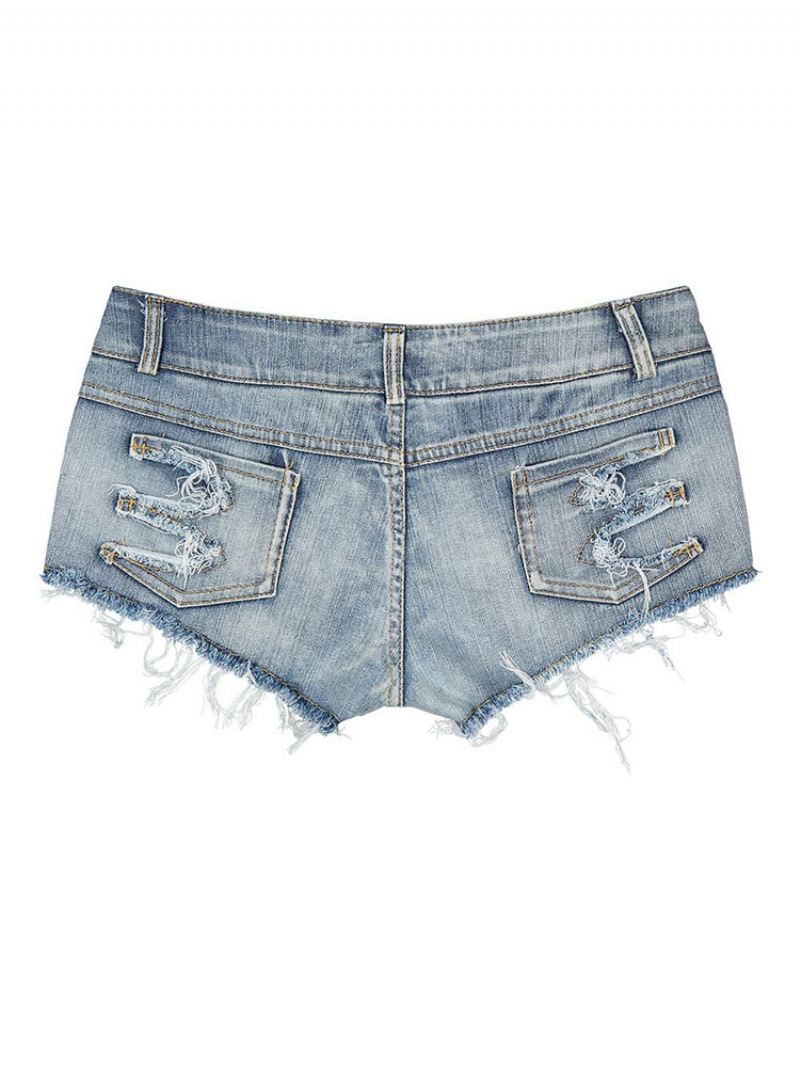 Dames Denim Shorts Met Ritssluiting Gelaagde Onregelmatige Verhoogde Taille Cowboy Skinny Zomershorts - Babyblauw