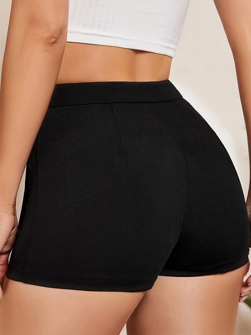 Dames Effen Geplooide Shorts Met Hoge Taille Asymmetrische Casual Zomershorts - Zwart