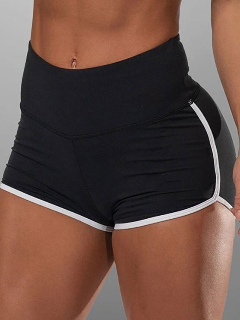 Dames Skinny Shorts Met Paarse Strepen Patroon Atletische Natuurlijke Taille Zomershorts - Zwart