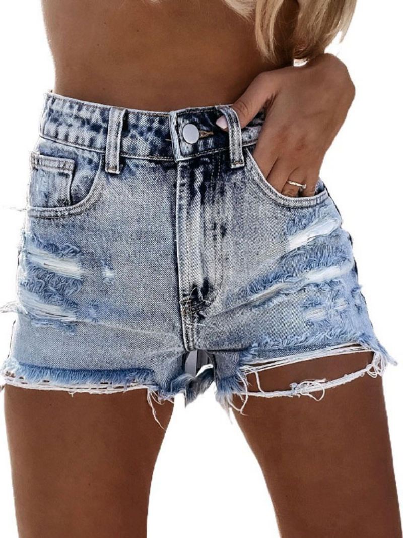 Damesjeans Lichtblauwe Ritssluiting Rechte Casual Cowboy-denimshorts