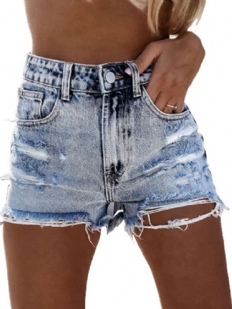 Damesjeans Lichtblauwe Ritssluiting Rechte Casual Cowboy-denimshorts