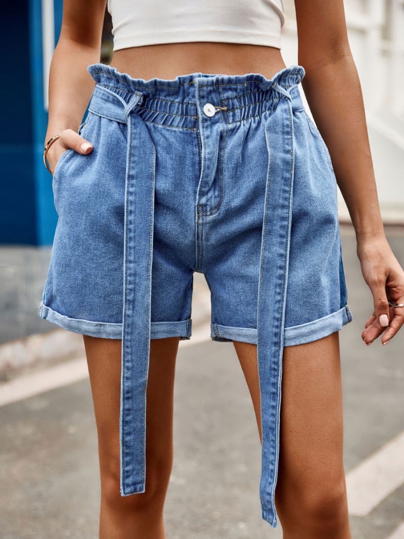 Damesshorts Casual Denimbroek Met Veters - Blauw