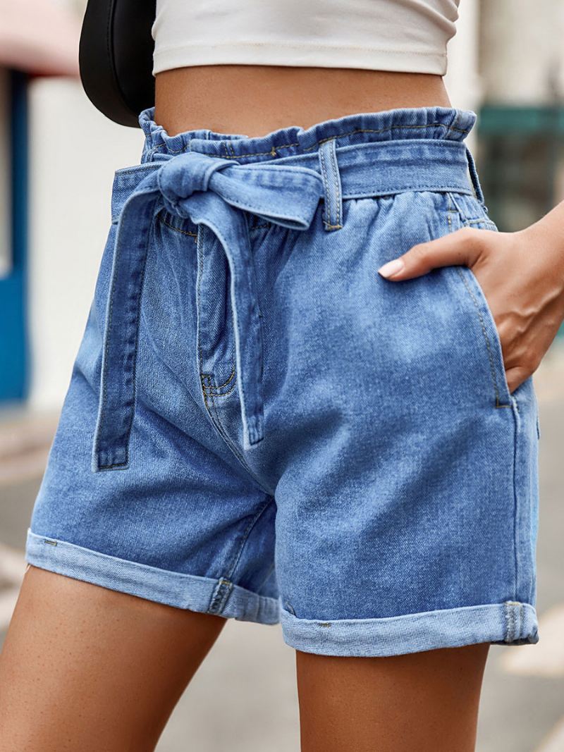 Damesshorts Casual Denimbroek Met Veters - Blauw