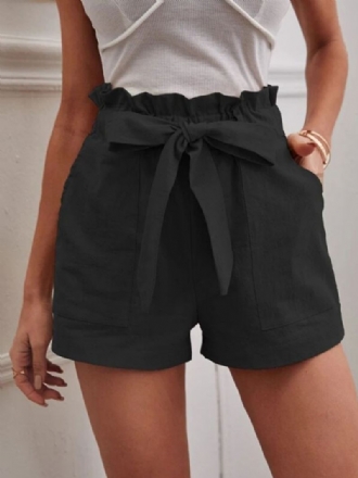 Linnen Shorts Dames Elastische Taille Vlinderdaszakken Leuke Zomerbroeken