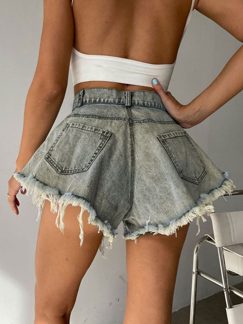 Shorts Dames Denim Cowboybroek Met Franjes - Licht Hemelsblauw