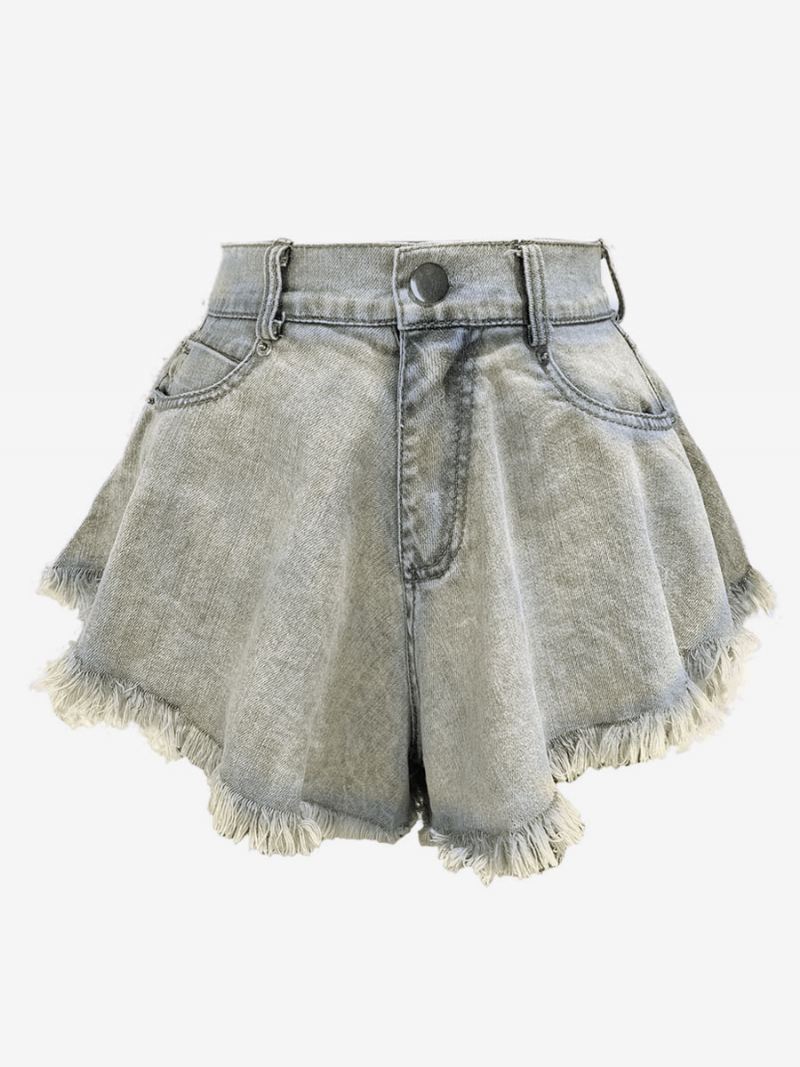 Shorts Dames Denim Cowboybroek Met Franjes - Licht Hemelsblauw