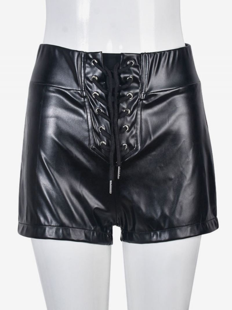 Shorts Dames Sexy Doorvoertules Pu-leren Bodems - Zwart