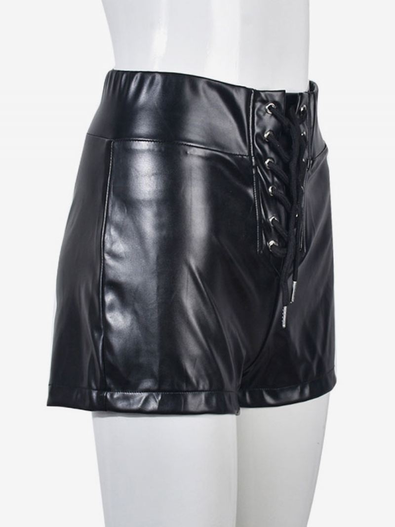 Shorts Dames Sexy Doorvoertules Pu-leren Bodems - Zwart