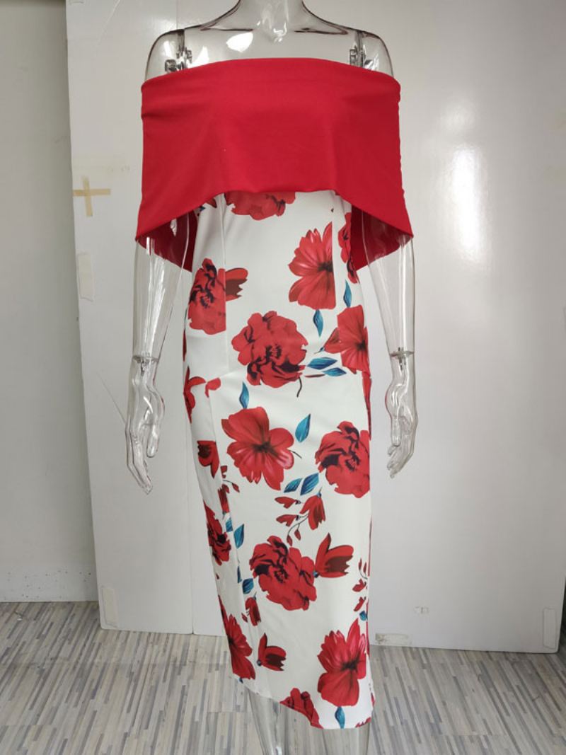 Bodycon-jurk Dames Bloemenprint Rood Bateau-hals Rits Gelaagd Sexy Korte Mouwen Potloodomslagjurken - Rood