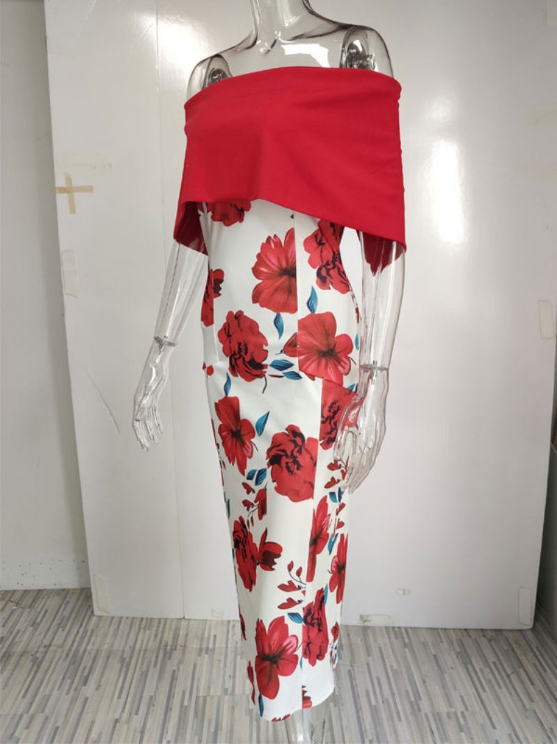 Bodycon-jurk Dames Bloemenprint Rood Bateau-hals Rits Gelaagd Sexy Korte Mouwen Potloodomslagjurken - Rood