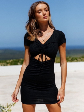 Bodycon-jurk Met Textuur Dames V-hals Uitsnijding Casual Zomermini-jurken