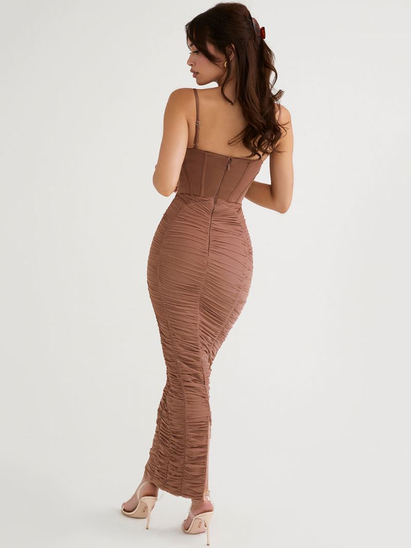 Bodycon-jurken Dames Bandjes Hals Geknoopt Stretch Casual Mouwloos Maxi-galajurk - Koffiebruin