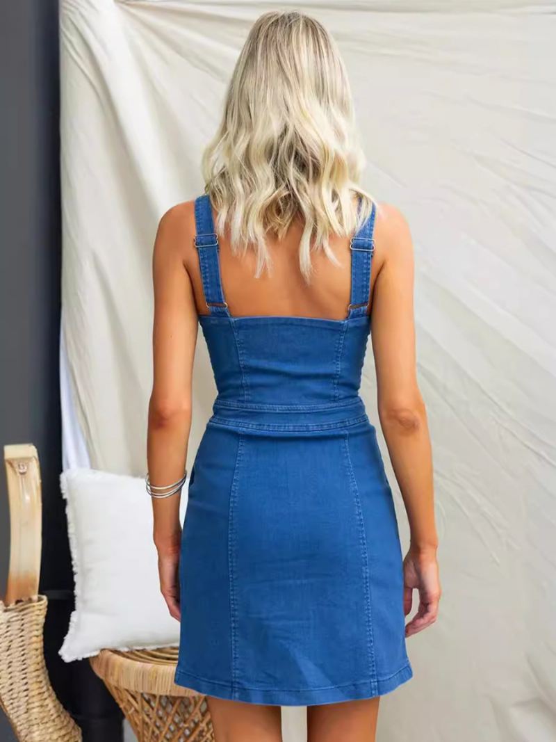 Bodycon-jurken Dames Blauwe U-hals Rits Sexy Mouwloze Kokerjurk - Blauw