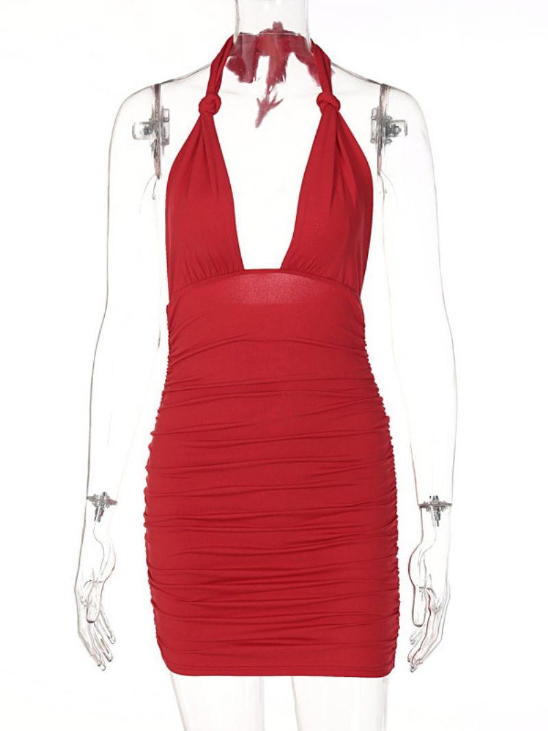 Bodycon-jurken Dames Verjaardag Rode Bandjes Hals Sexy Mouwloze Kokerjurk - Rood