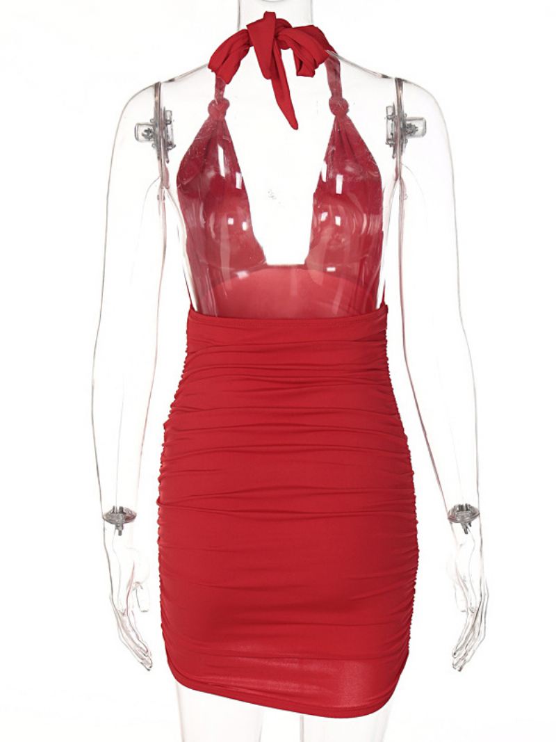 Bodycon-jurken Dames Verjaardag Rode Bandjes Hals Sexy Mouwloze Kokerjurk - Rood