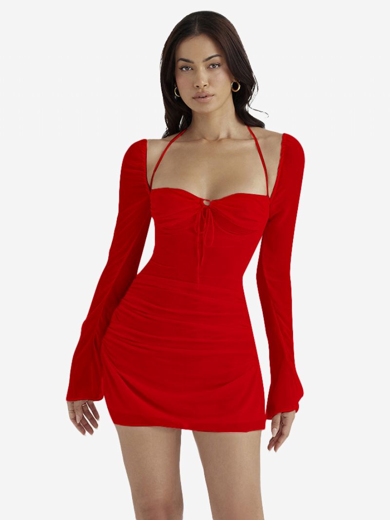 Bodycon-jurken Dames Zonder Halter Geplooide Voorkant Sexy Mini-kokerjurken - Rood