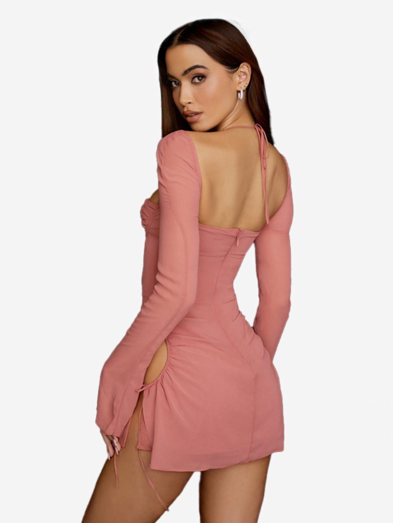 Bodycon-jurken Dames Zonder Halter Geplooide Voorkant Sexy Mini-kokerjurken - Roze