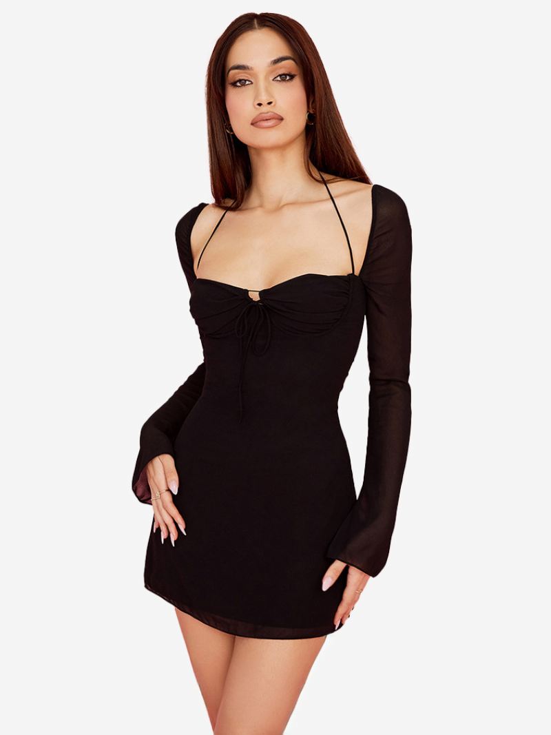 Bodycon-jurken Dames Zonder Halter Geplooide Voorkant Sexy Mini-kokerjurken - Zwart