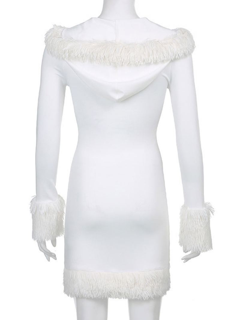 Dames Bodyconjurk Witte Capuchon Lange Mouwen Stretch Kerst Halloween Cos Vakantiejurken - Wit