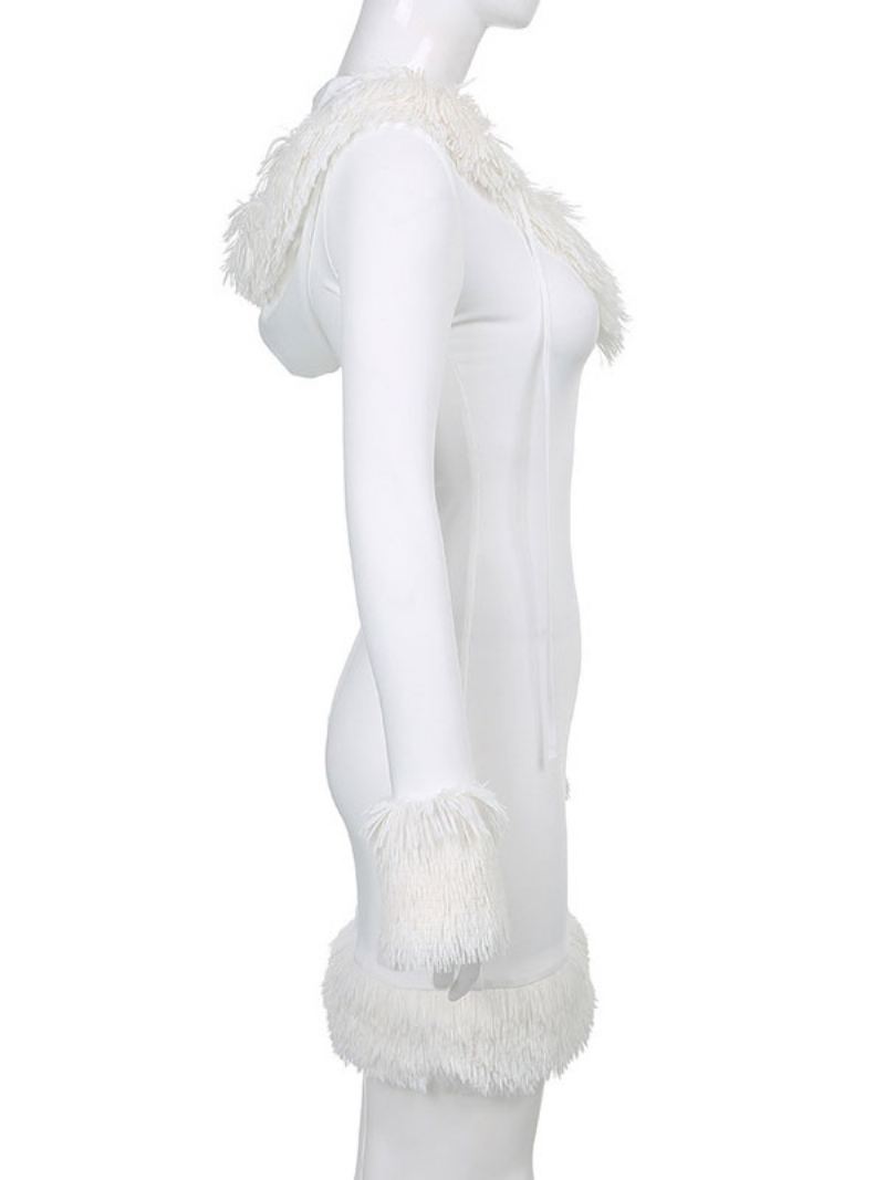 Dames Bodyconjurk Witte Capuchon Lange Mouwen Stretch Kerst Halloween Cos Vakantiejurken - Wit