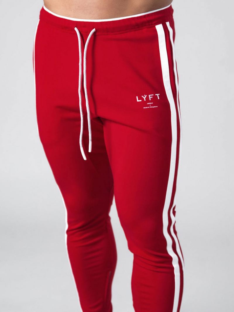 Broek Heren Casual Kleurblok Taps Toelopende Joggingbroek Donkerblauwe - Rood