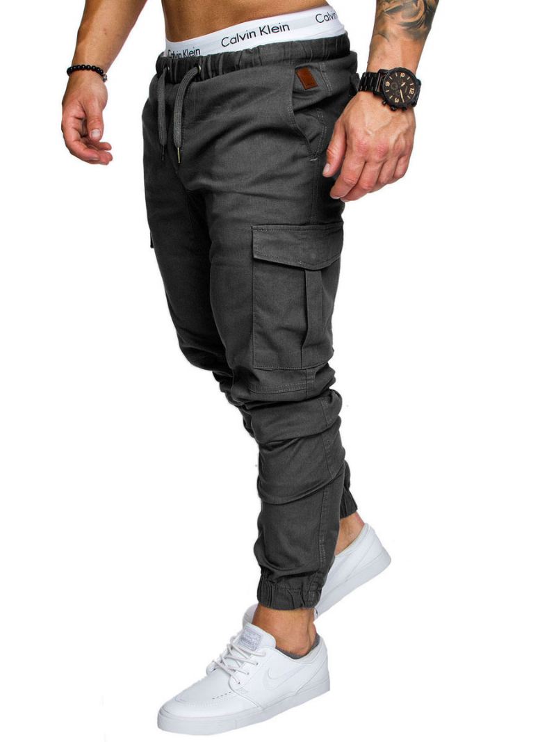 Broek Heren Casual Natuurlijke Taille Rechte Cargobroek Witte - Diepgrijs