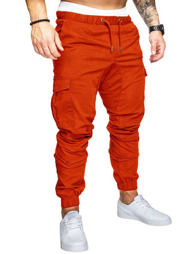 Broek Heren Casual Natuurlijke Taille Rechte Cargobroek Witte - Rood