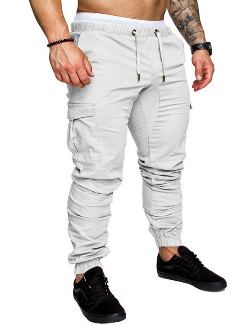 Broek Heren Casual Natuurlijke Taille Rechte Cargobroek Witte - Wit