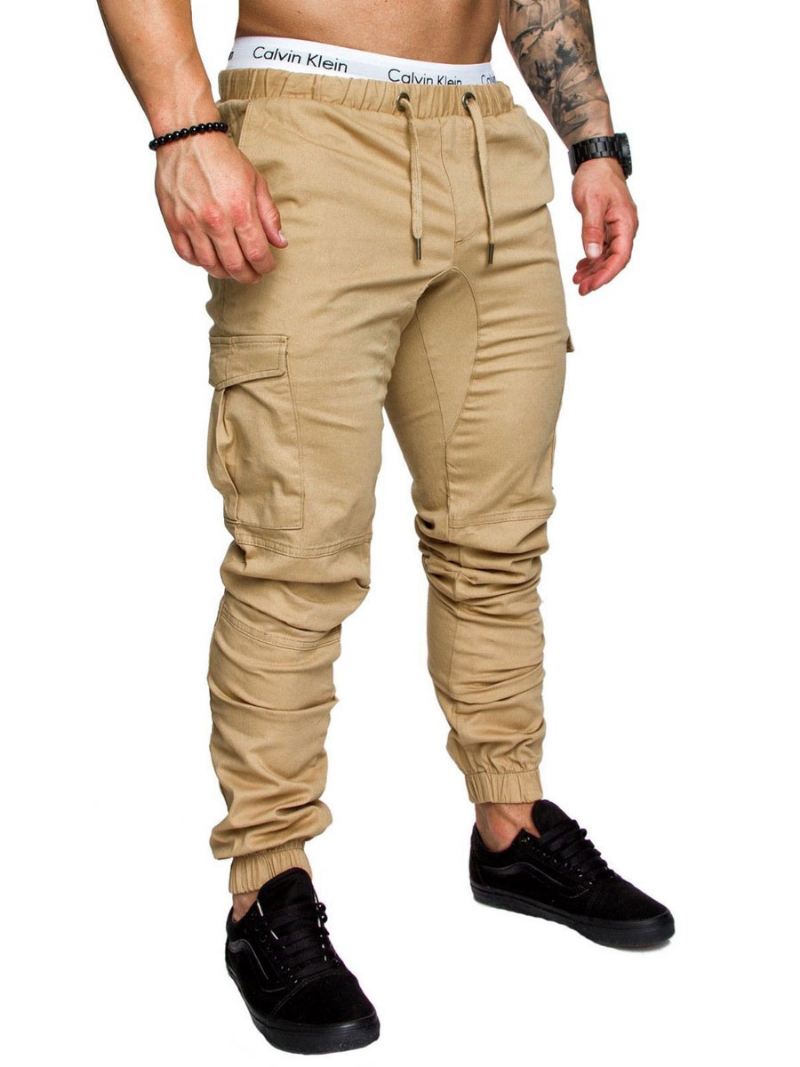 Broek Heren Casual Natuurlijke Taille Rechte Cargobroek Witte - Kaki