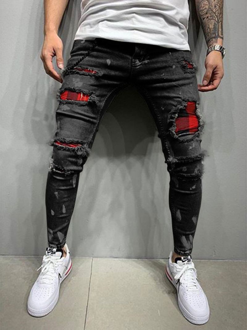 Broek Heren Casual Noodlijdende Skinny Diepblauwe Herenbroek - Zwart