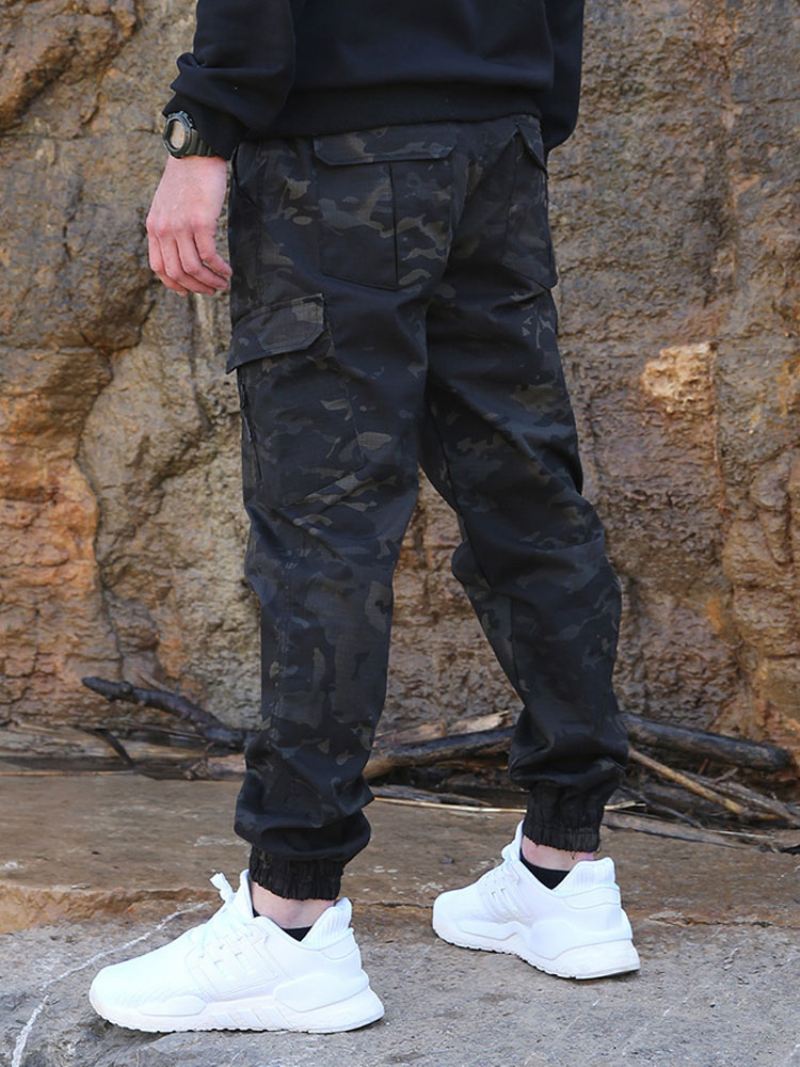 Broek Heren Casual Onregelmatige Camouflage Natuurlijke Taille Taps Toelopende Pasvorm Herenbroek - Zwart