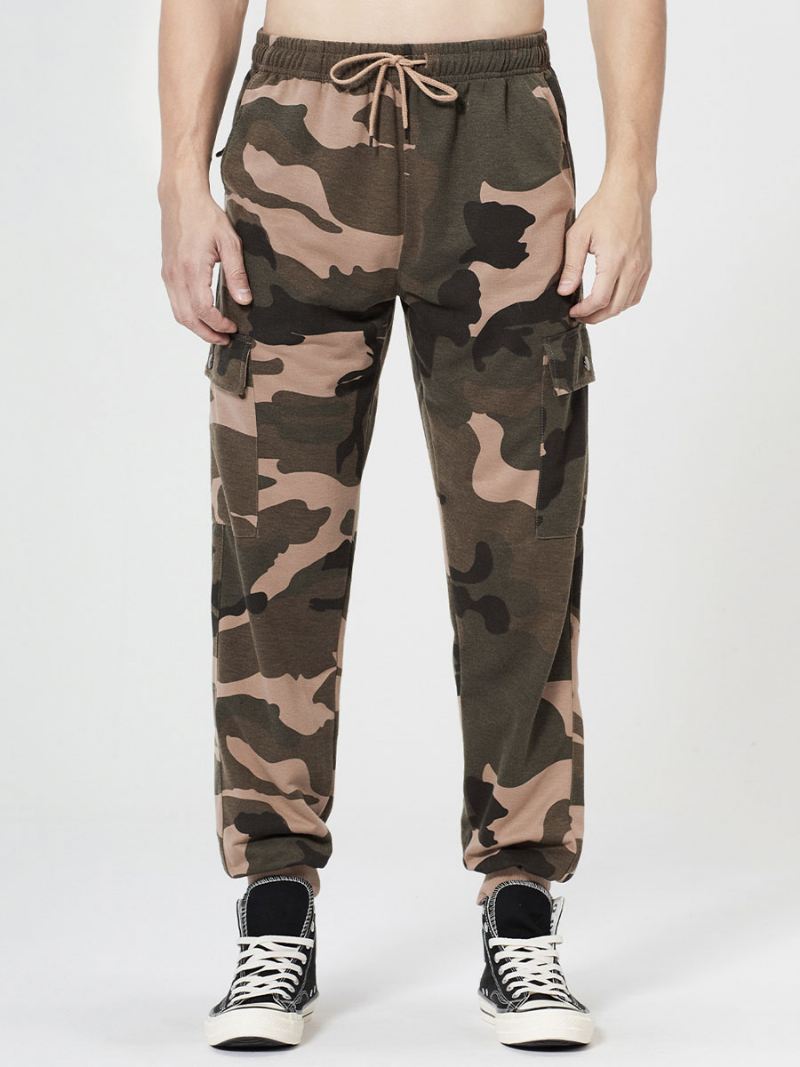 Broek Heren Casual Oversized Camouflage Verhoogde Taille Taps Toelopende Pasvorm Herenbroek - Kaki