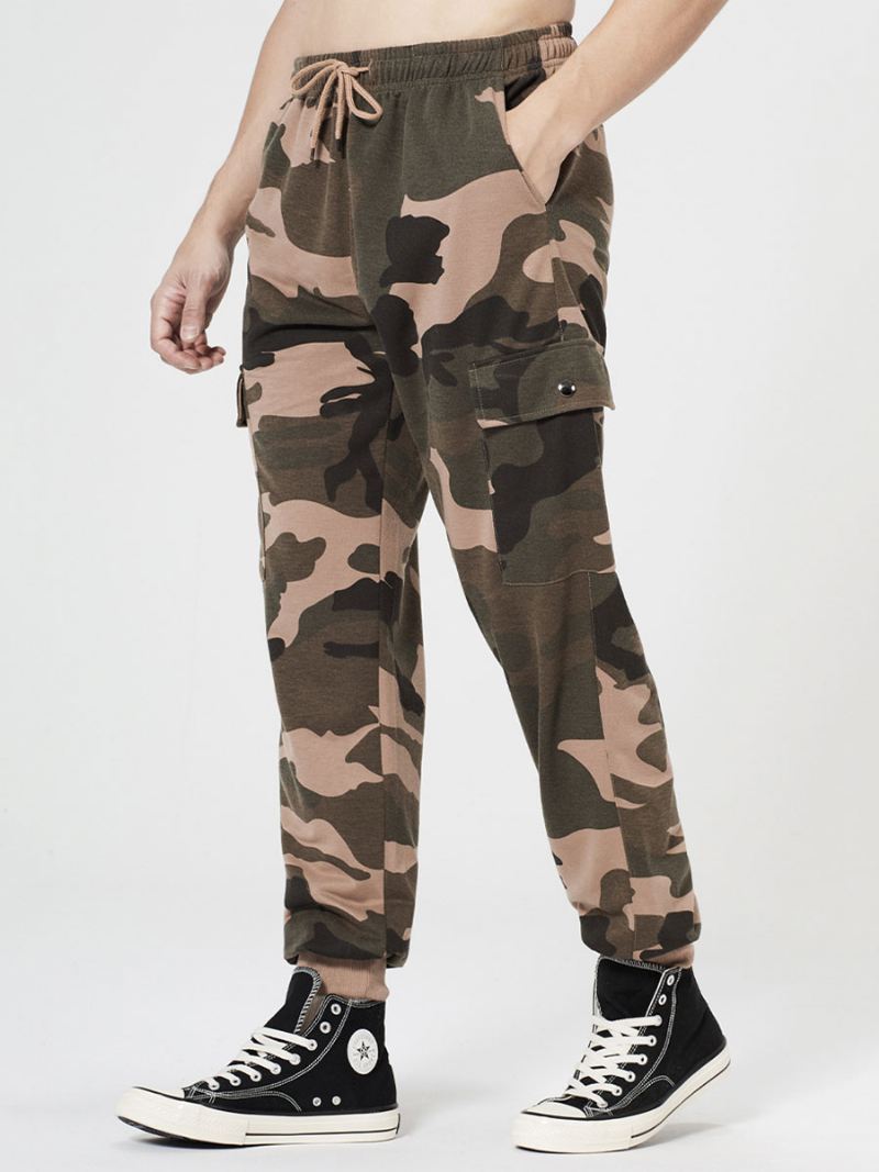 Broek Heren Casual Oversized Camouflage Verhoogde Taille Taps Toelopende Pasvorm Herenbroek - Kaki