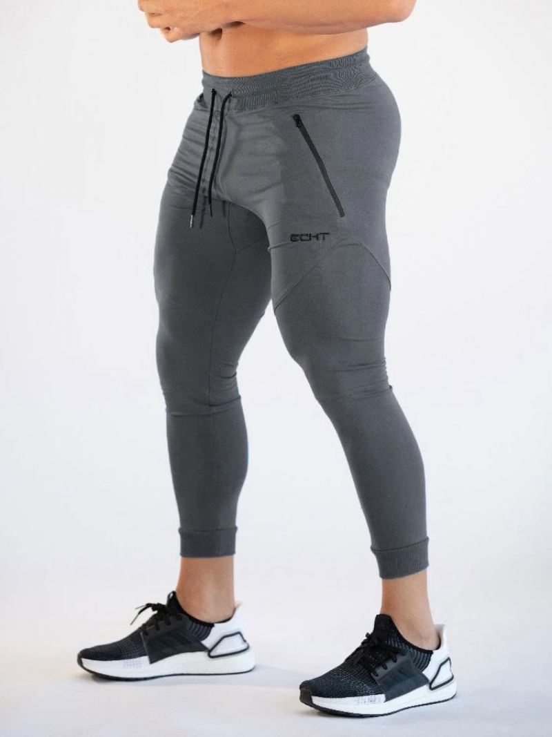 Broek Heren Casual Woordenprint Tapered Fit Joggingbroek Grijze