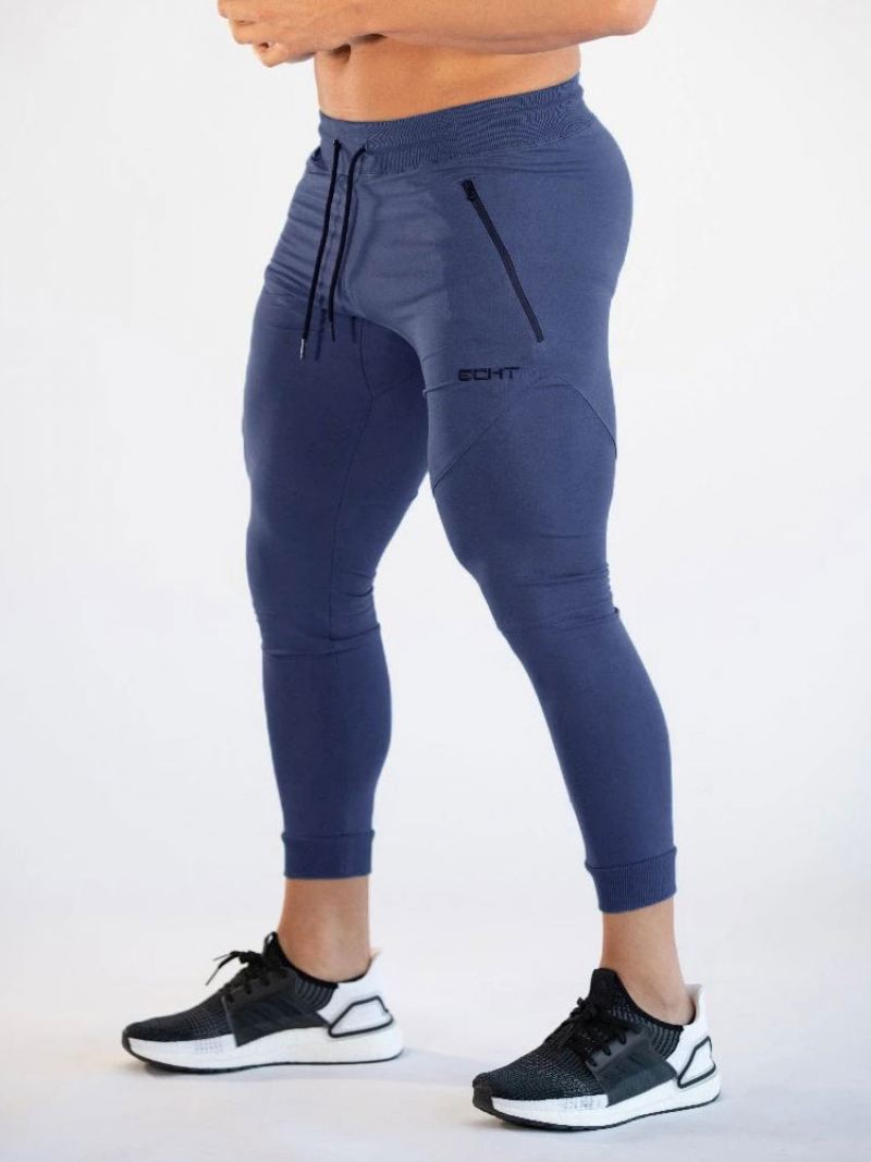 Broek Heren Casual Woordenprint Tapered Fit Joggingbroek Grijze - Donker Marineblauw