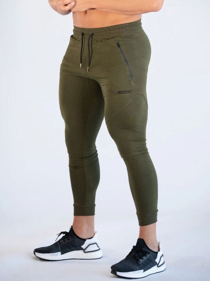 Broek Heren Casual Woordenprint Tapered Fit Joggingbroek Grijze - Huntergroen