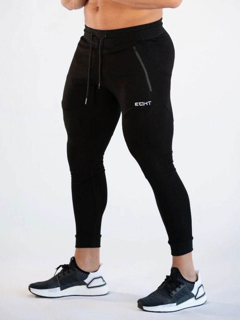 Broek Heren Casual Woordenprint Tapered Fit Joggingbroek Grijze - Zwart